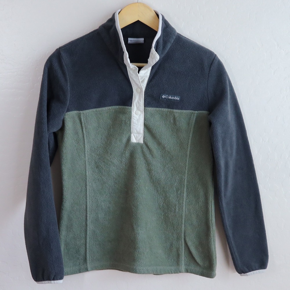 Columbia Benton Springs‎ Snap Fleece Pullover Womens XS Grey Green AL1302